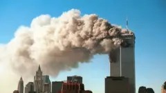 Smoke plumes from the twin towers of New York