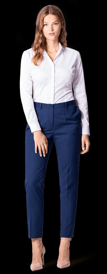 Navy blue linen flat-front slim fit Cigarette Pants