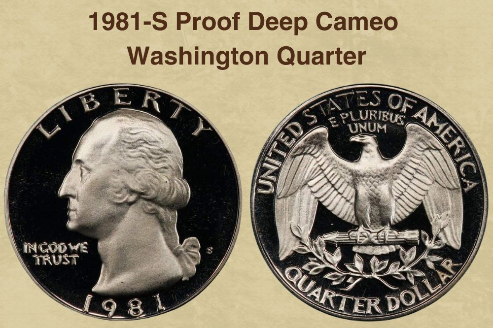 Close-up view of a 1981-S Proof Deep Cameo Washington Quarter, showcasing its mirrored fields and frosted devices