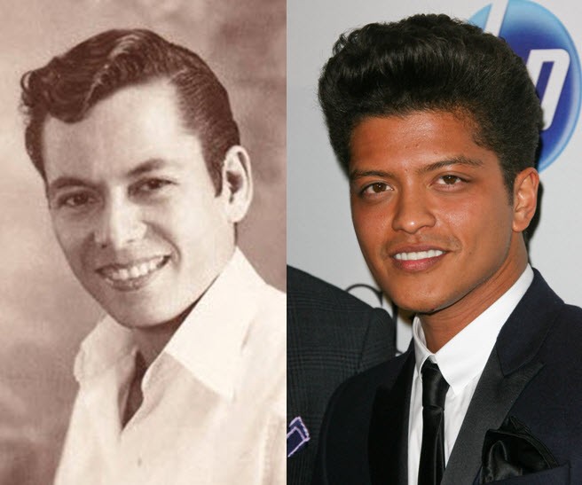 Bruno Mars pictured with his grandfather, highlighting his diverse family lineage.