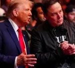 Donald Trump with Elon Musk at a UFC event, discussing potential collaborations during the presidential transition period.