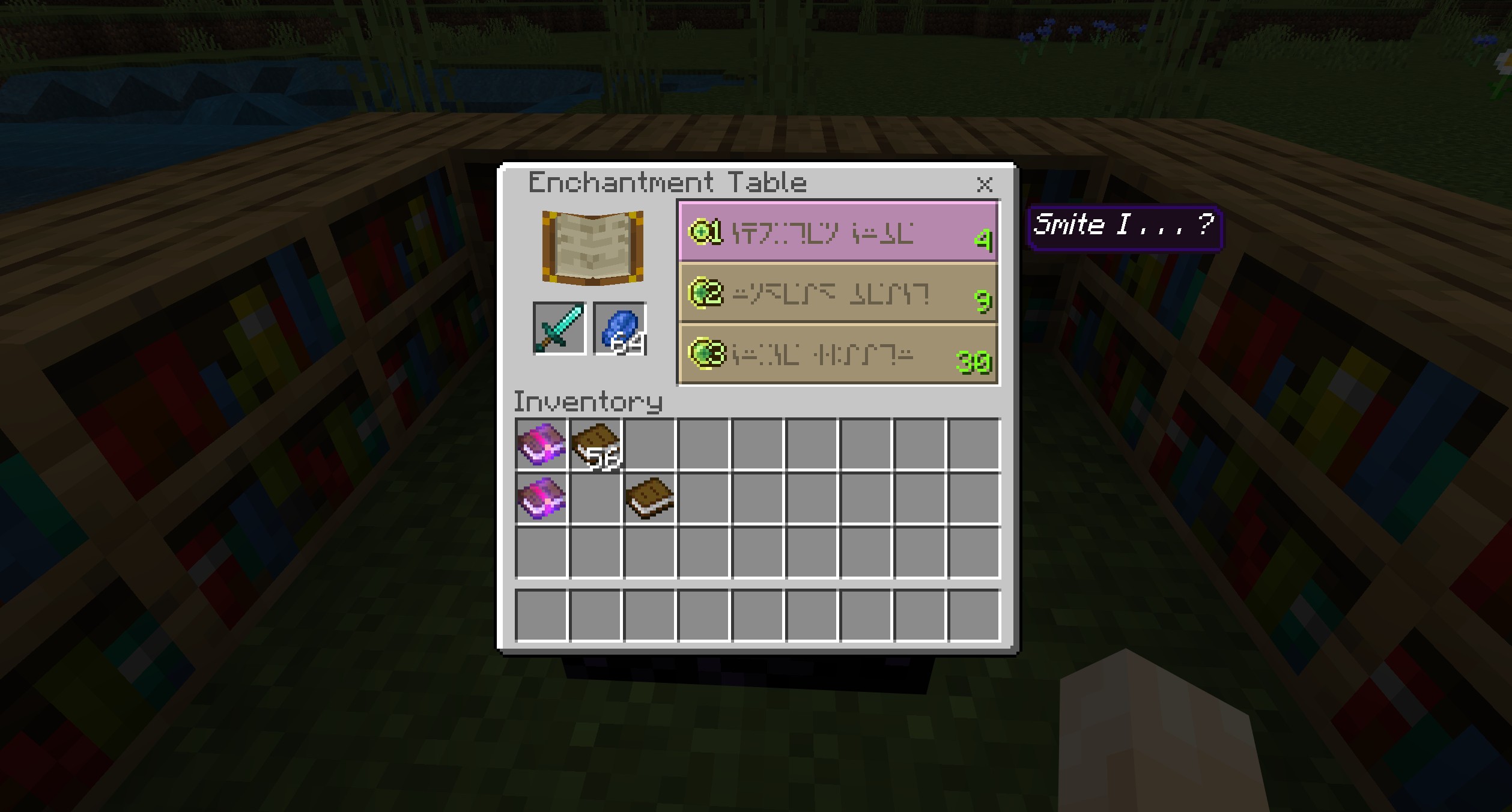 Minecraft enchantment table user interface