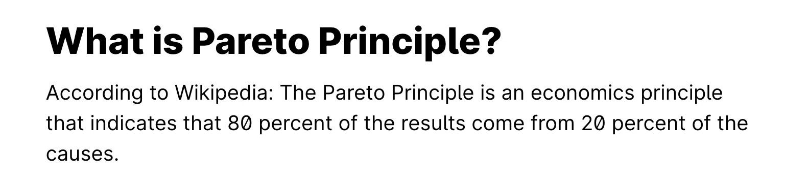 Paraphrased definition of Pareto Principle on Surfer blog