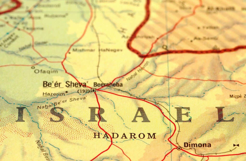 Map showing Israel's location in the Middle East and continent of Asia, highlighting its position in Southwest Asia