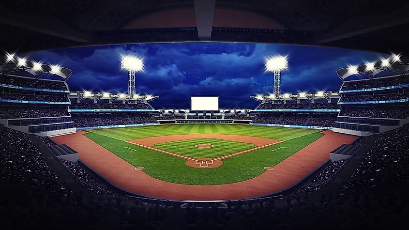 A baseball stadium filled with fans during a game