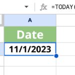 Formula =TODAY() in Google Sheets or Microsoft Excel to display the current date