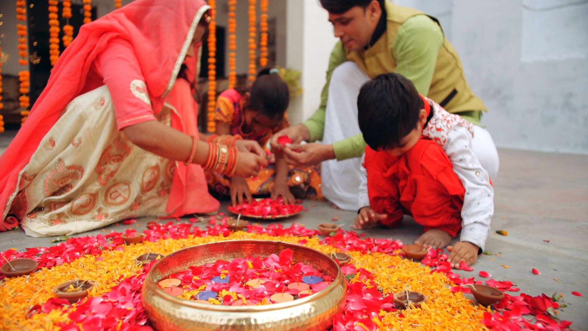 Illuminated diyas during Diwali, the Festival of Lights, symbolizing the victory of good over evil.