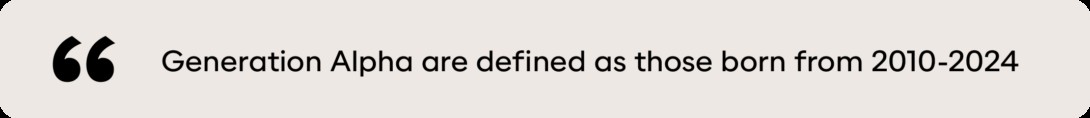 Generation Alpha are defined as those born from 2010-2024