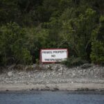 Private property sign on Little St. James Island, owned by Jeffrey Epstein