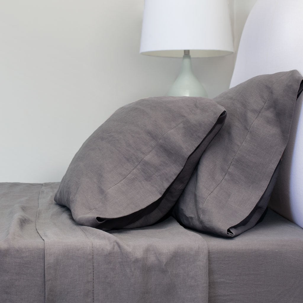 Luxurious grey linen bedding