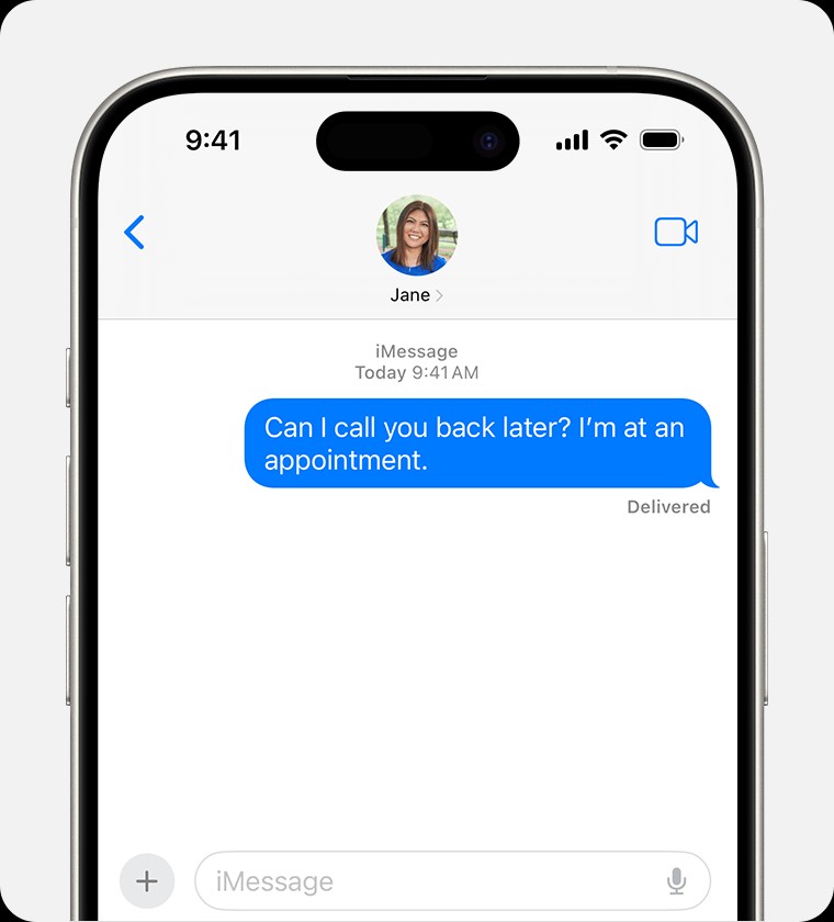 Blue iMessage bubble indicating a message sent via Apple's iMessage service