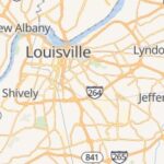 Map of Louisville, Kentucky, highlighting its location within the Eastern Time Zone.