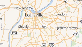 Map of Louisville, Kentucky, highlighting its location within the Eastern Time Zone.