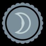 A Crescent Moon in light blue font on a darker blue background badge