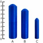 Examples of (4 of 33) 3D models showing length in inches. A and D represent the largest and smallest models in the set, respectively; B and C represent the two models (counterbalanced) used to test recall for size.