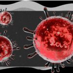 Illustration of three red virus cells