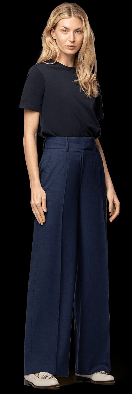 Navy blue super 120s pure wool high waisted flat-front Wide leg Pants