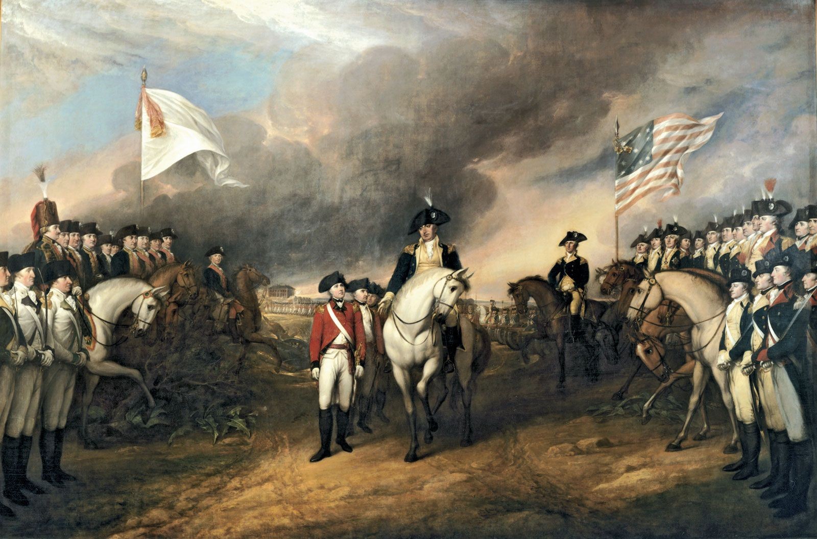 The Surrender of Lord Cornwallis at Yorktown, a pivotal moment in the American Revolution, depicted in John Trumbull's painting.