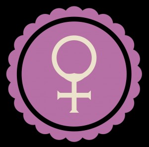 Venus symbol on a pink badge representing Venus sign in astrology