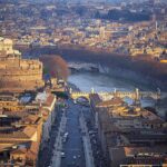 Aerial view of Rome, Italy, showcasing historical architecture and urban landscape.