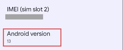 Screenshot showing how to find Android version in settings