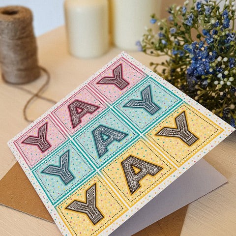 YAY YAY YAY pastel typographic birthday card