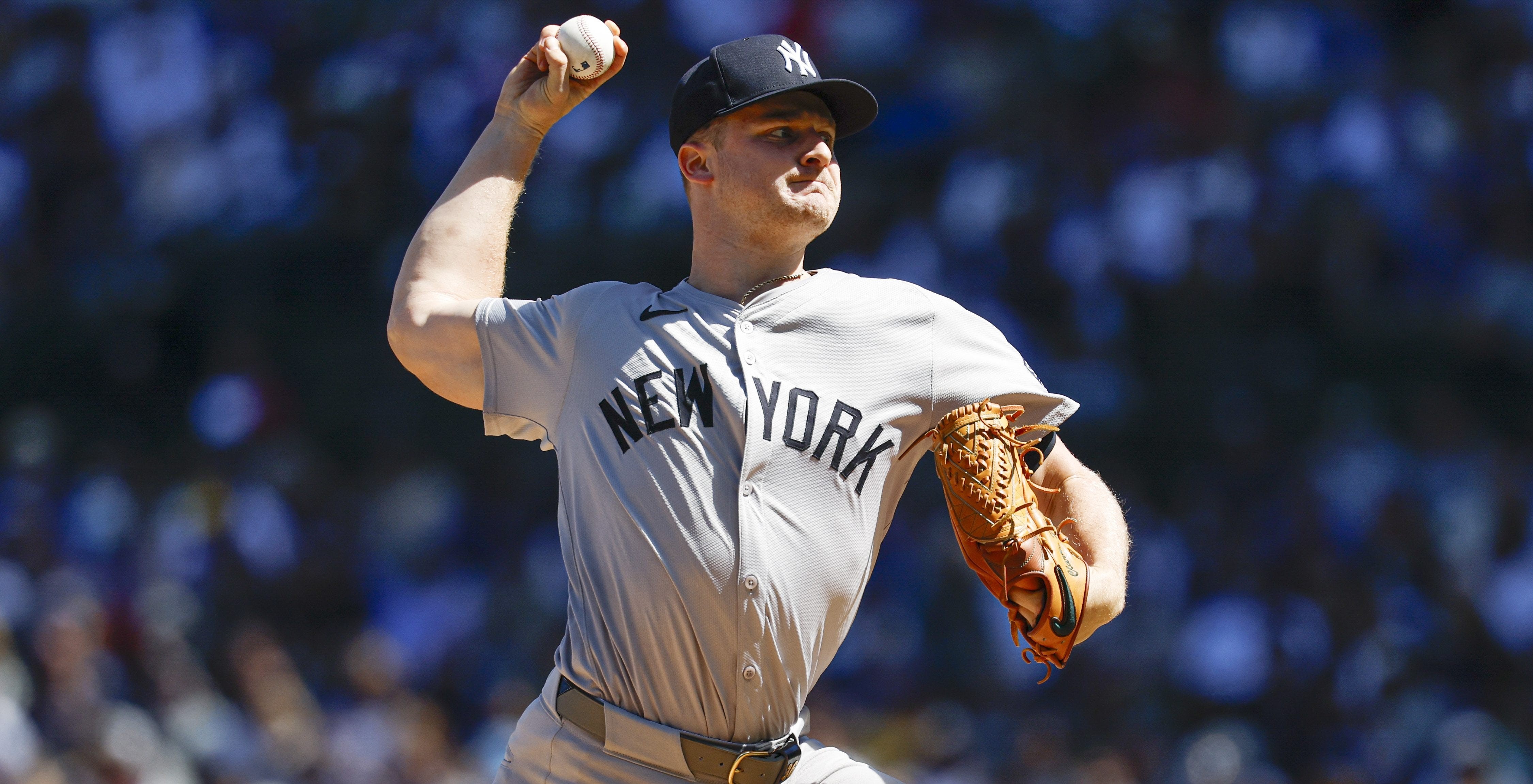 New York Yankees pitcher Clarke Schmidt throwing during spring training
