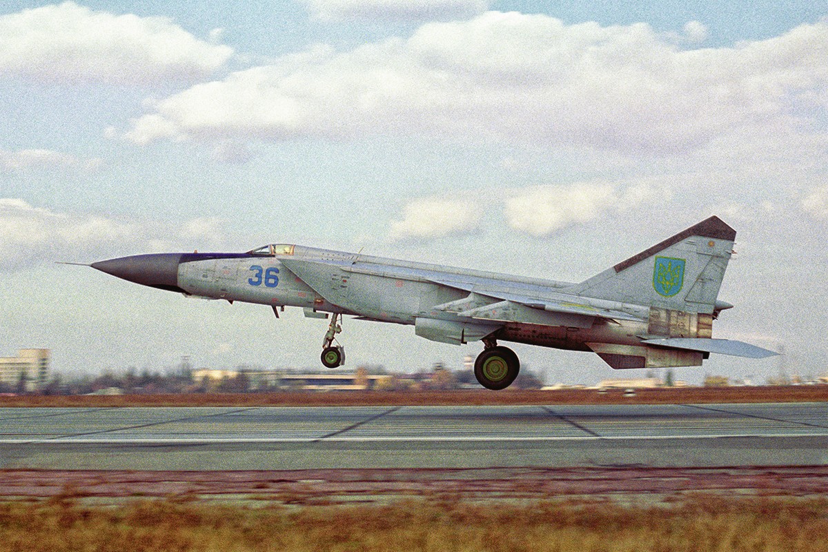 fighter jet taking off from an airbase in Dnepropetrovsk, Ukraine, highlighting the power and agility of the MiG-25PD