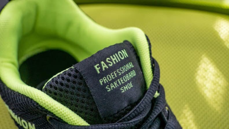 Sneaker tongue with spelling errors
