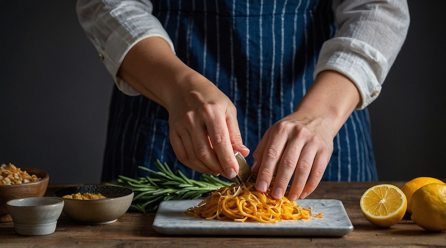A person creating a signature recipe, experimenting with flavors and techniques