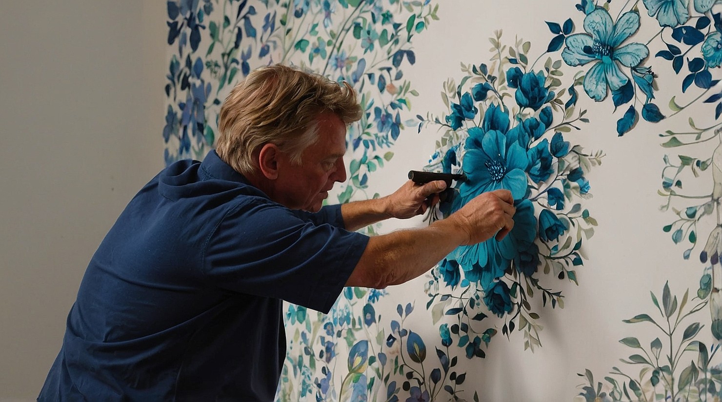 A person creating wall art, showcasing their artistic skills and personal style