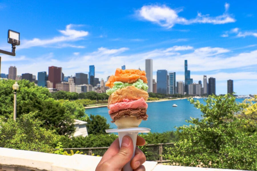 The Original Rainbow Cone, with its five layers of ice cream and sherbet