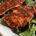 Easy Blackened Chicken is just the ticket for those who like their chicken flavorful yet tender and juicy. The image showcases perfectly cooked blackened chicken, highlighting its dark, flavorful crust and juicy interior.
