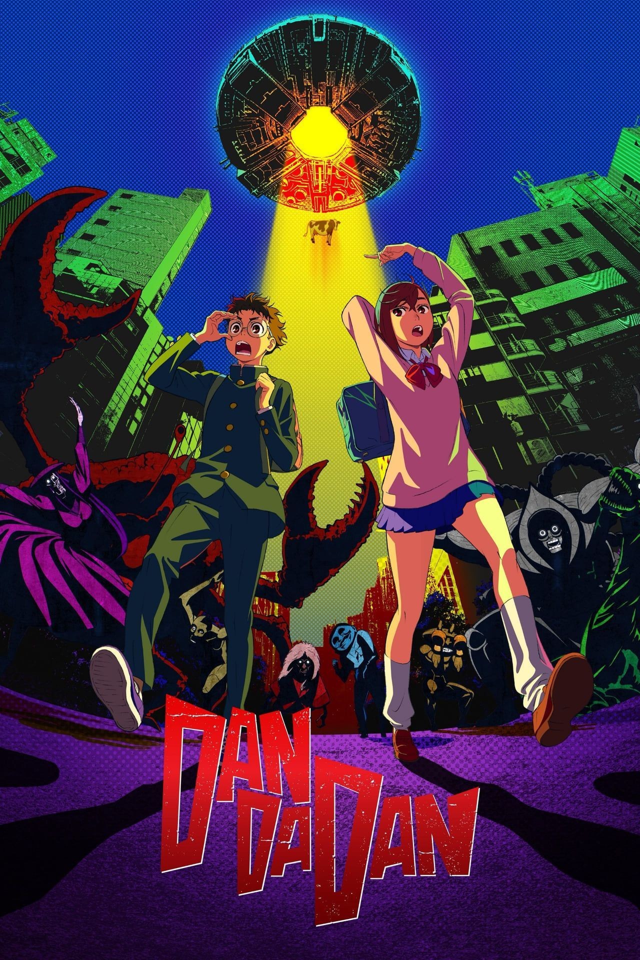Momo and Okarun, locked in combat against a supernatural foe, showcasing their unique fighting styles and unwavering partnership
