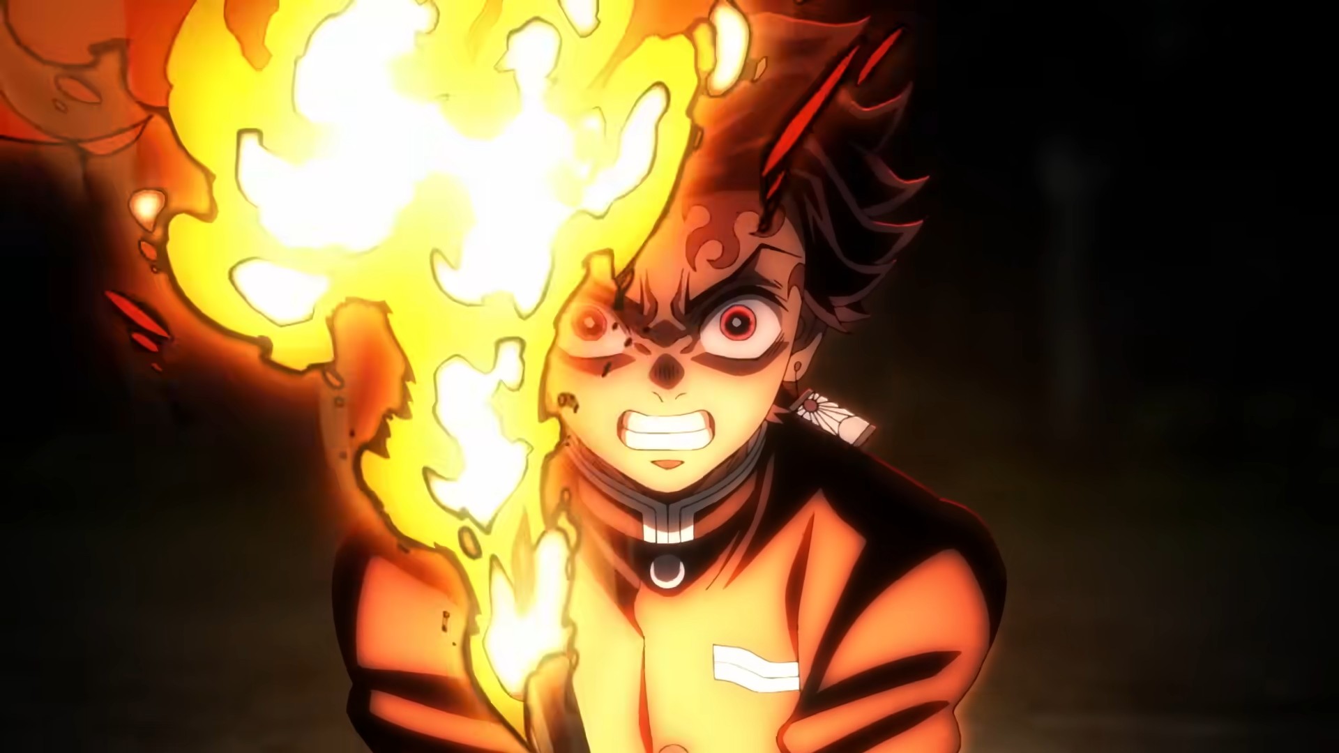 A bou with fire engulfing him