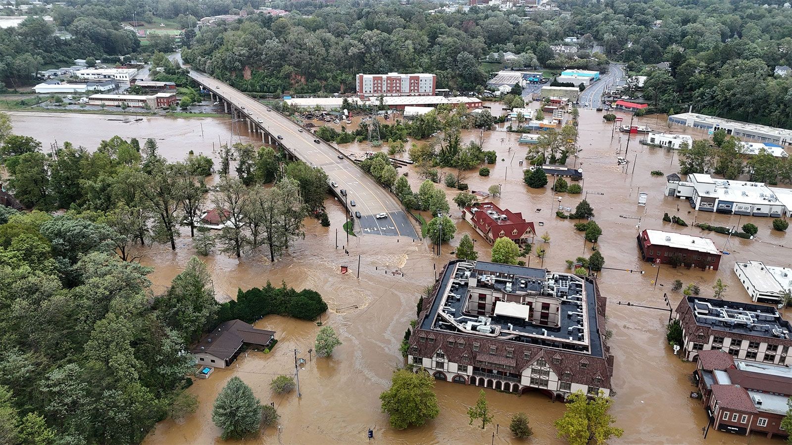 Flooding in Asheville, North Carolina After Hurricane Helene