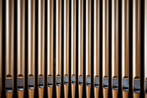 A view of a grand organ inside a church