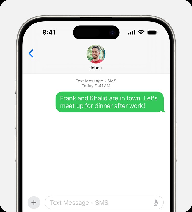 Green SMS bubbles on an iPhone, used for traditional text messaging across different mobile platforms