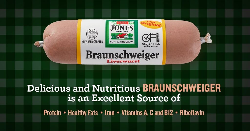 Braunschweiger sausage on a wooden board with a knife