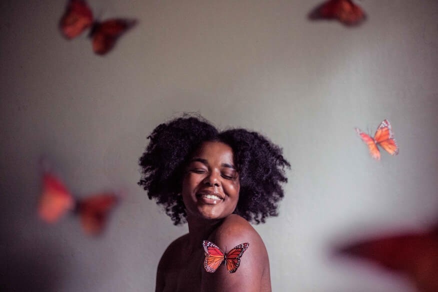 woman with butterflies