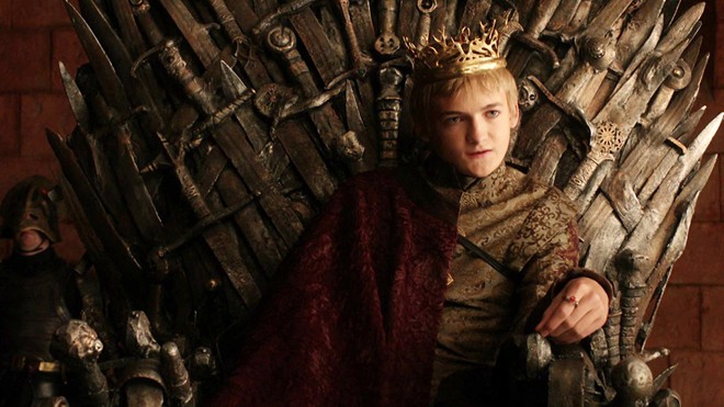 Joffrey Baratheon sits on the Iron Throne, a symbol of power in Westeros