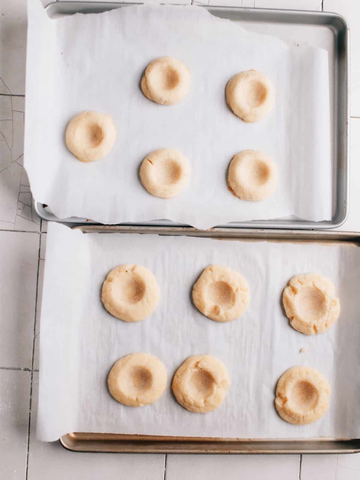 Baked cookies on parchment paper. 