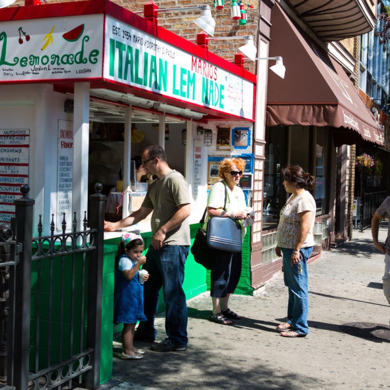Mario's Italian Lemonade stand, serving shaved ice in Little Italy