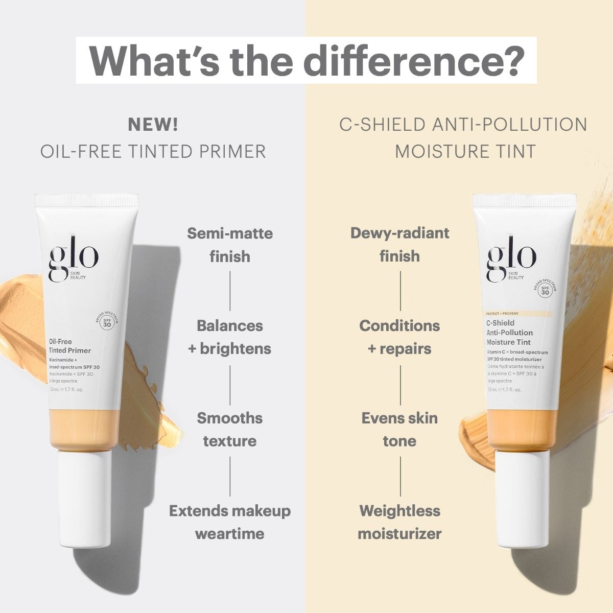 Comparison of tinted primer and tinted moisturizer, highlighting their different uses and benefits for achieving various makeup looks.