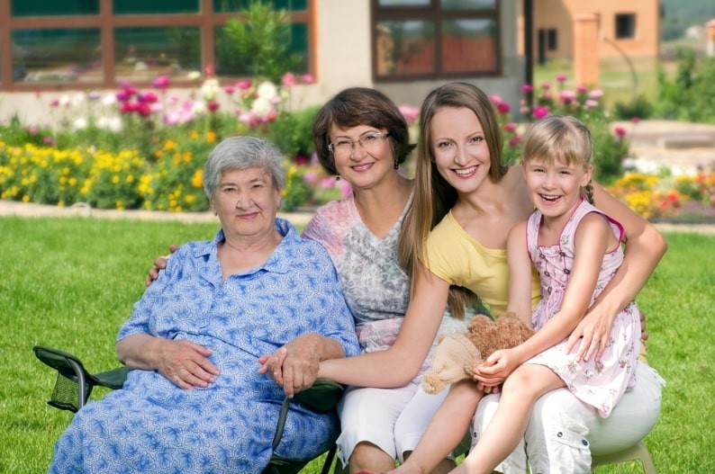 Photo of four generations of women in the same family