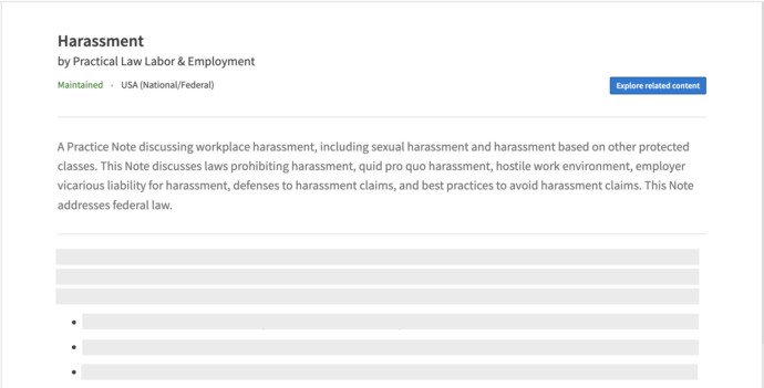 Quid pro quo harassment practice note preview from Practical Law