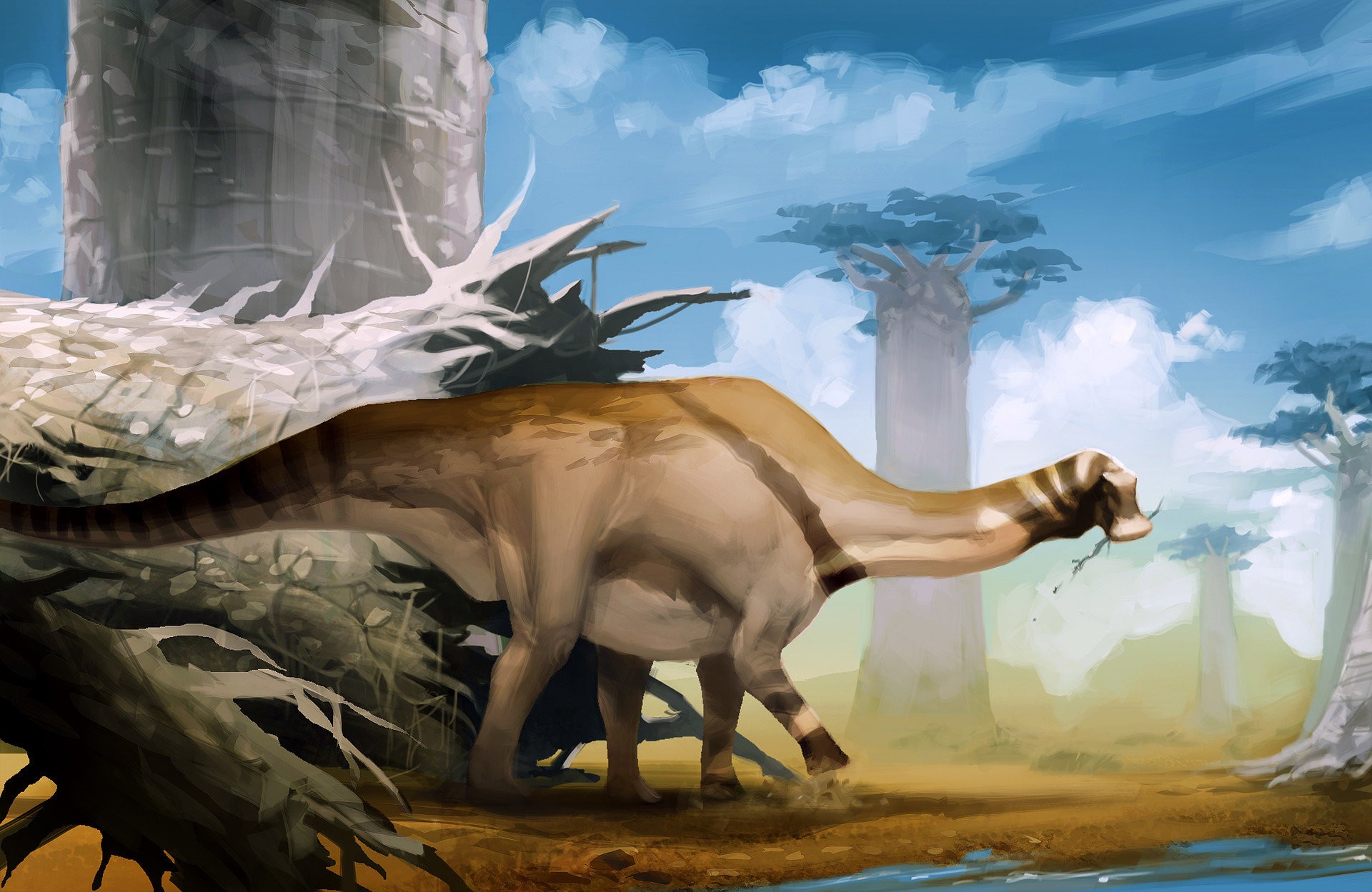 Nigersaurus dinosaur with a wide muzzle adapted for grazing
