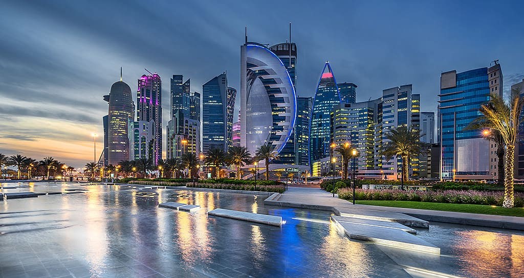Modern architecture in Doha, Qatar, with the Doha skyline