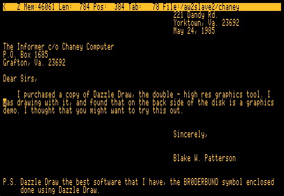 Apple Writer II Interface