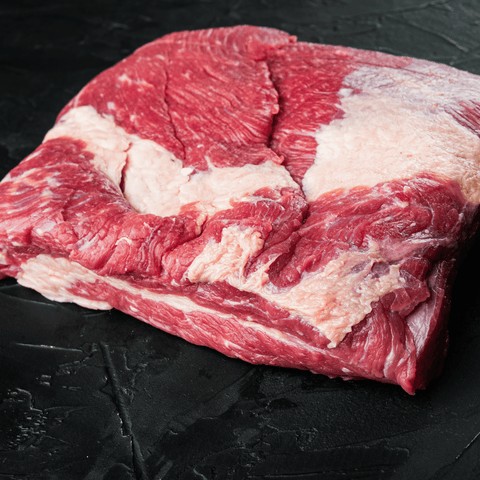 Top view of the flat portion of a raw brisket
